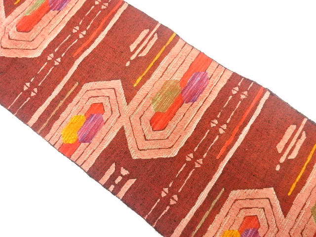 JAPANESE NAGOYA OBI / MAWATA TSUMUGI / WOVEN GEOMETRIC